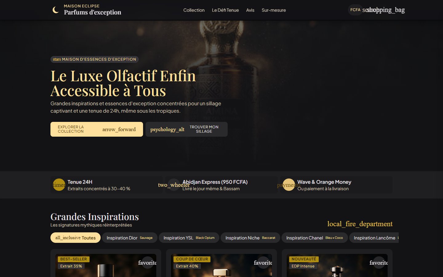 Catalogue de parfums de Maison ÉCLIPSE